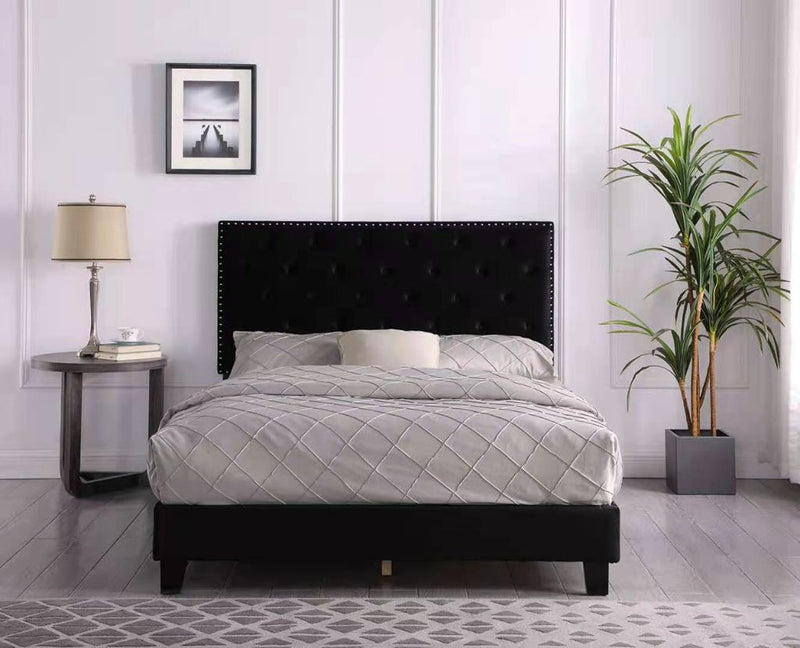 Ruby Nailhead Velvet Bed Frame - Black