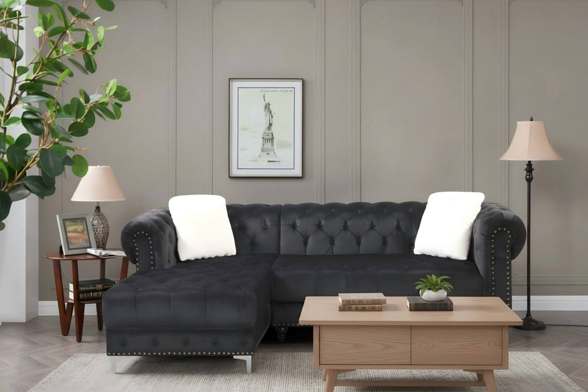 Velvet Tufted Sofa With Nailheads
