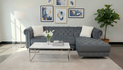 Velvet Tufted Sofa With Nailheads