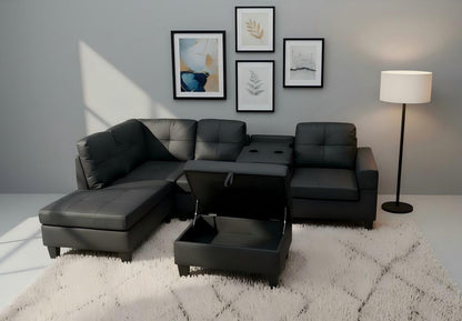 Noir Luxe Convertible Sectional with Storage Ottoman