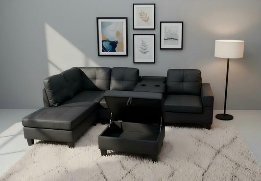 Noir Luxe Convertible Sectional with Storage Ottoman