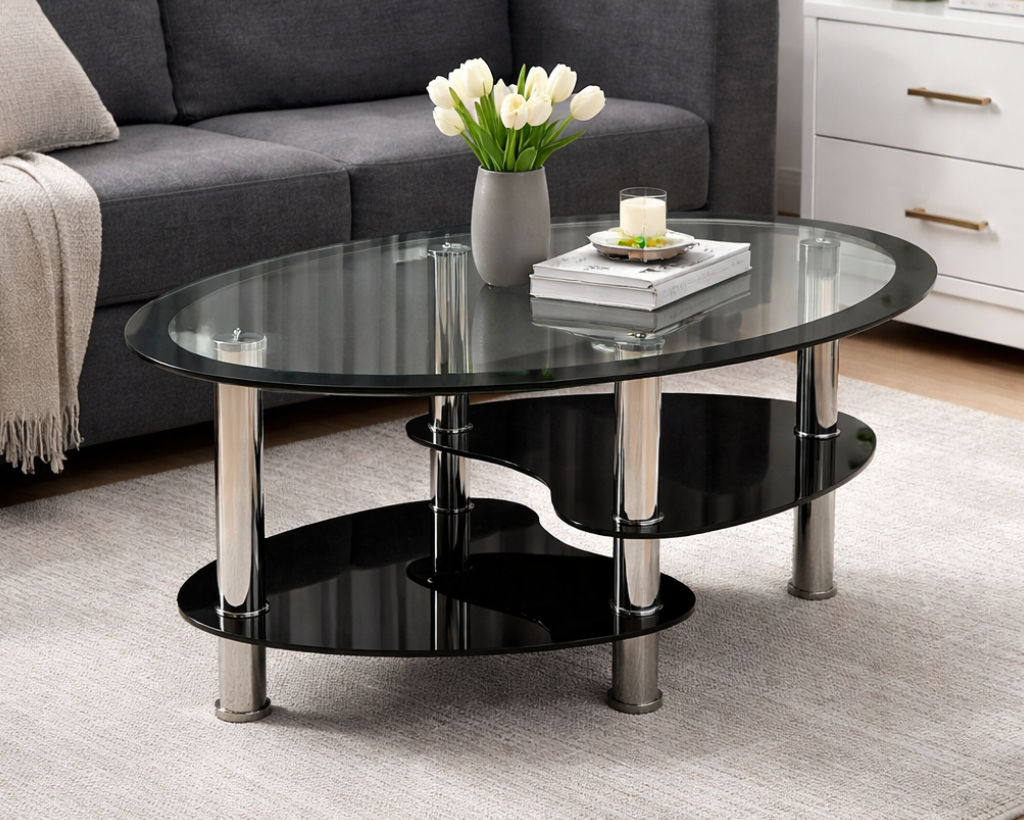 Luna Oval Glass Coffee Table