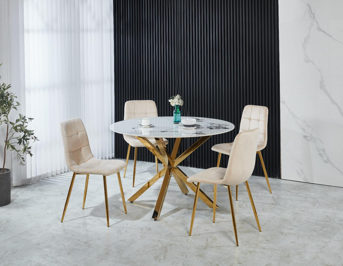 Round Ceramic Dining Set with Gold Legs