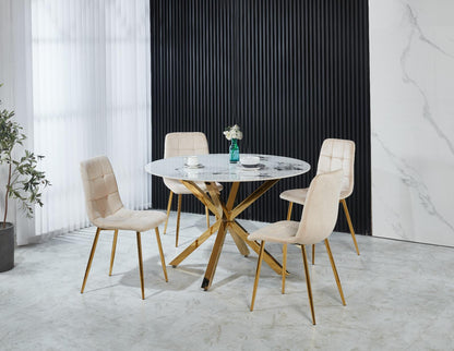 Round Ceramic Dining Set with Gold Legs