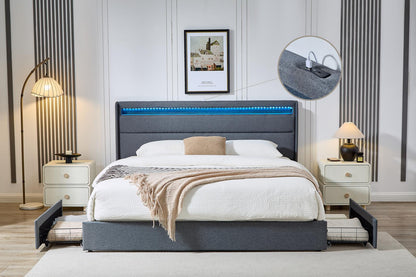 Jessy Fabric Storage Bed Frame - Grey